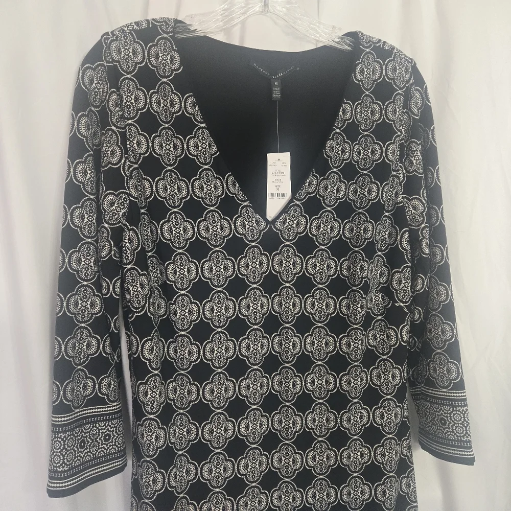 White House Black Market Black and White Geometric Midi Reversible Dress Size M - Picture 3 of 9